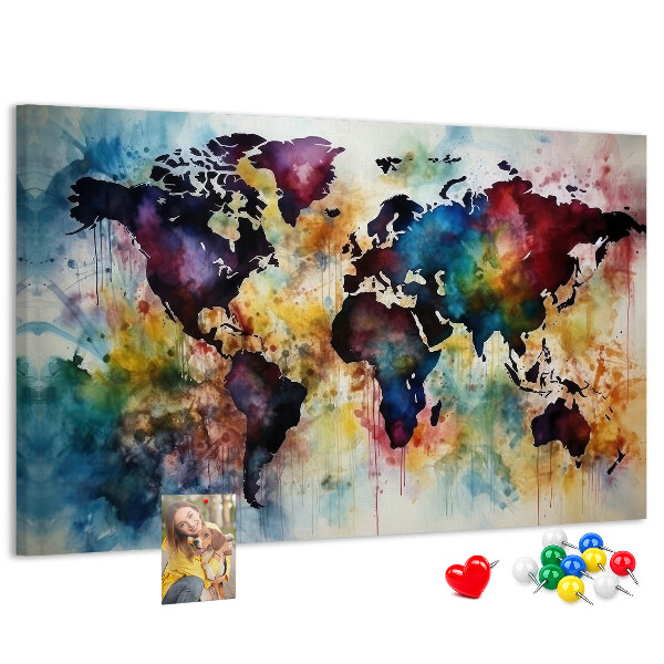 Kurkbord wereldkaart in aquarel-stijl