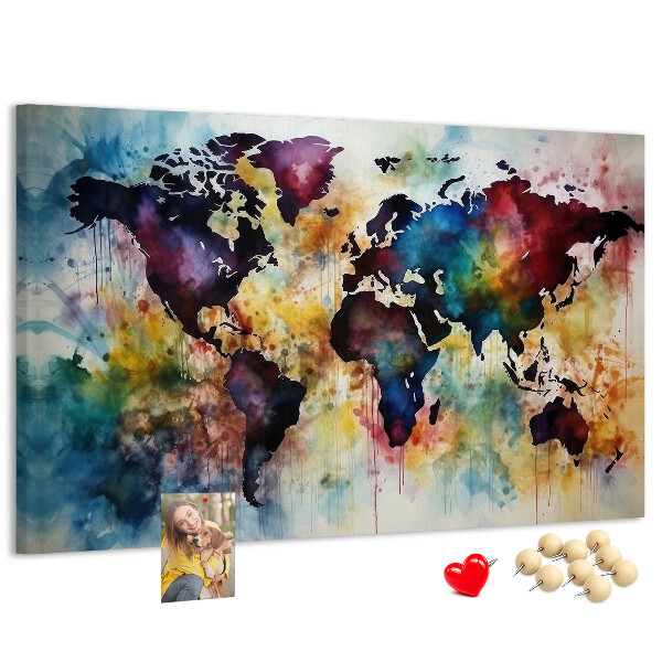 Kurkbord wereldkaart in aquarel-stijl