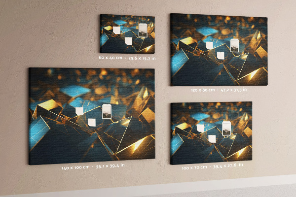 Prikbord met gouden en blauwe geometrische vormen