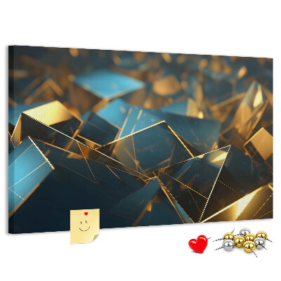Prikbord met gouden en blauwe geometrische vormen