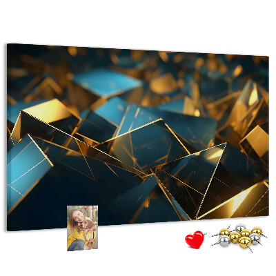 Prikbord met gouden en blauwe geometrische vormen