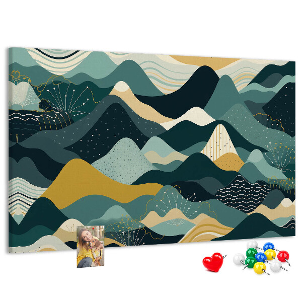 Kurkbord met abstracte berglandschapspatronen in kleur