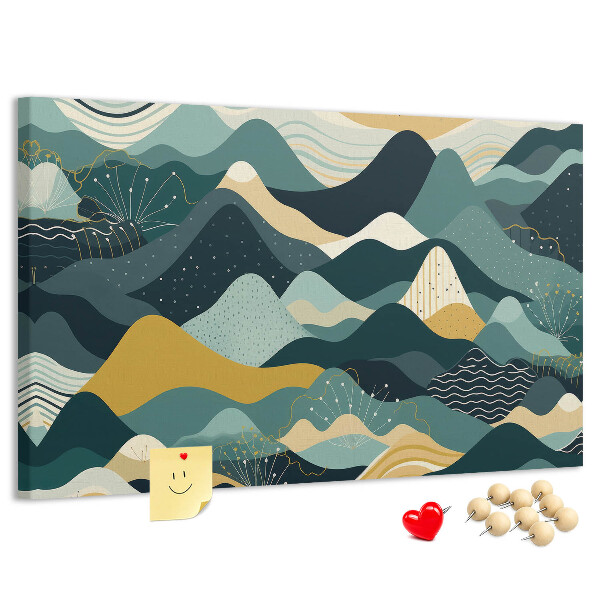 Kurkbord met abstracte berglandschapspatronen in kleur