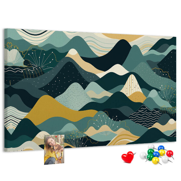 Kurkbord met abstracte berglandschapspatronen in kleur