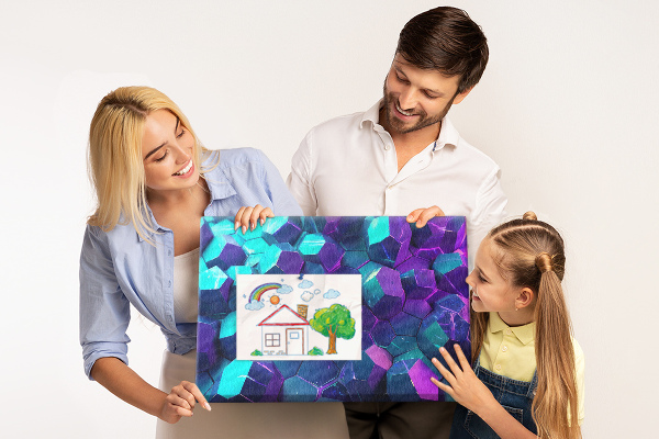 Kurk prikbord met geometrische structuren in paarse tinten