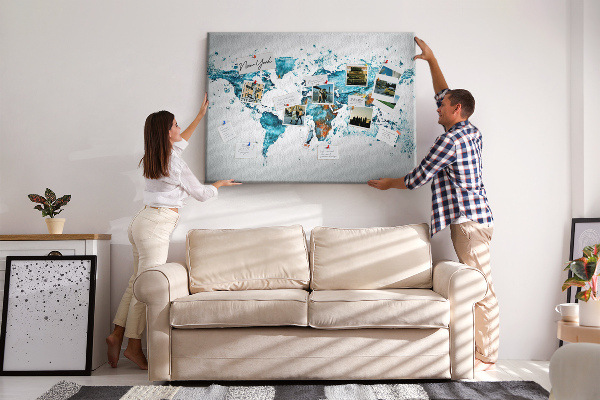 Kurkbord wereldkaart met aquarel design