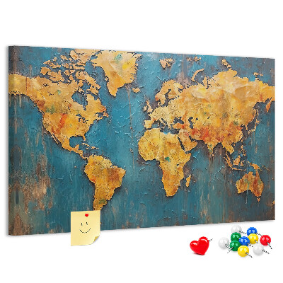 Prikbord wereldkaart in warme bruintinten