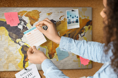 Kurkbord abstracte wereldkaart in warme kleuren