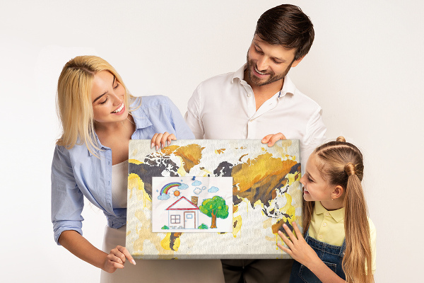 Kurkbord abstracte wereldkaart in warme kleuren