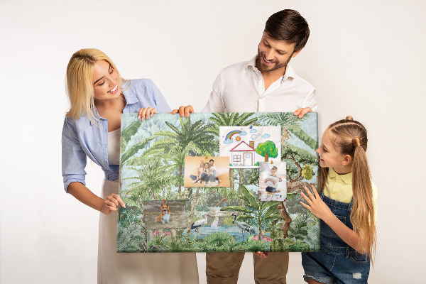 Prikbord tropisch regenwoud met wilde dieren en vogels