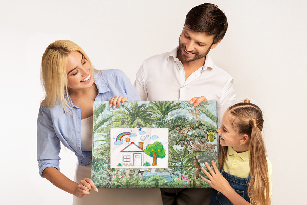 Prikbord tropisch regenwoud met wilde dieren en vogels