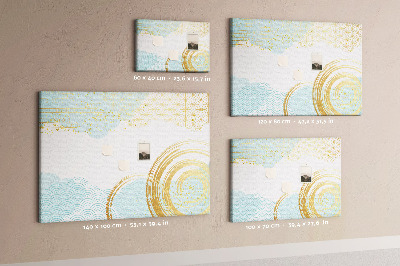 Prikbord met gouden spiralen op een blauwe achtergrond