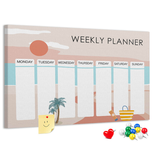 Prikbord weekplanner met een zomers strandthema