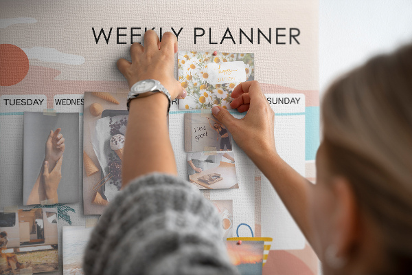 Prikbord weekplanner met een zomers strandthema