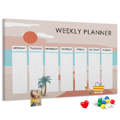 Prikbord weekplanner met een zomers strandthema