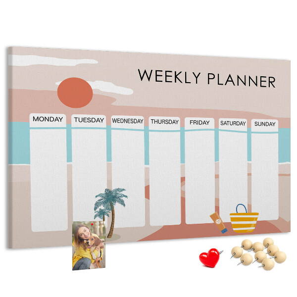 Prikbord weekplanner met een zomers strandthema