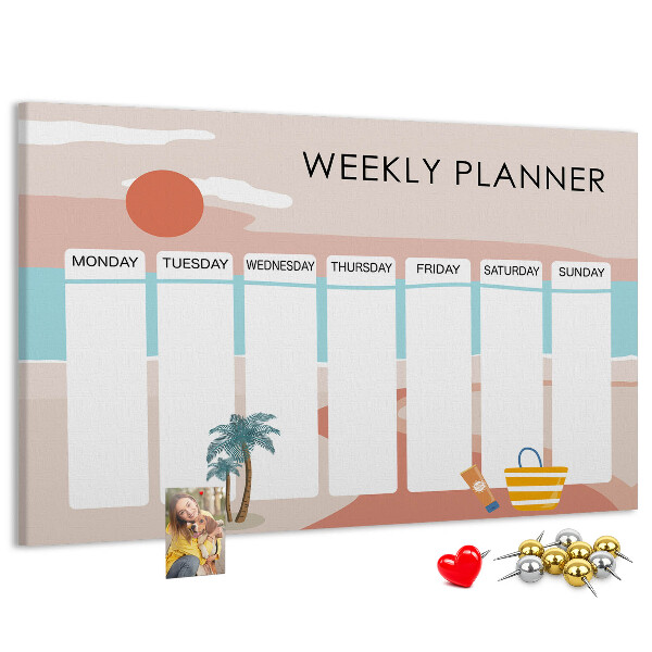 Prikbord weekplanner met een zomers strandthema