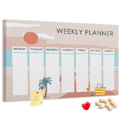 Prikbord weekplanner met een zomers strandthema