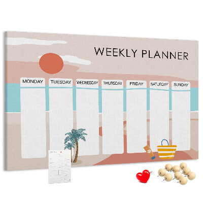 Prikbord weekplanner met een zomers strandthema