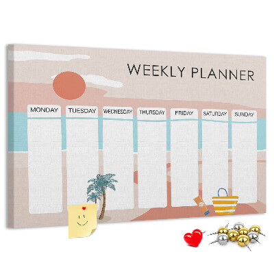 Prikbord weekplanner met een zomers strandthema