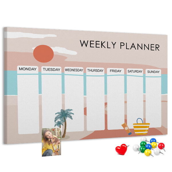 Prikbord weekplanner met een zomers strandthema