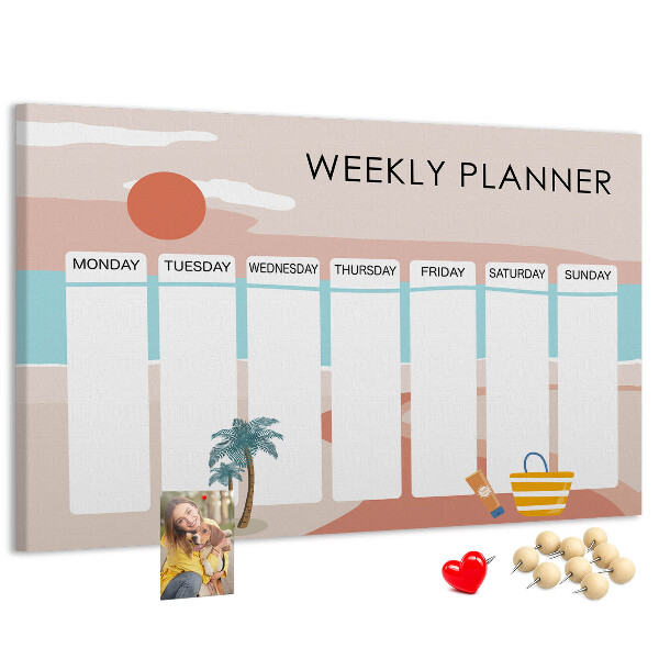 Prikbord weekplanner met een zomers strandthema