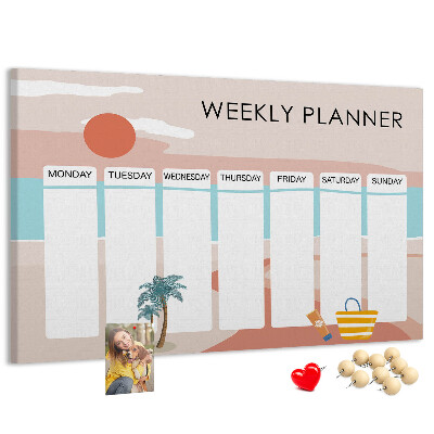 Prikbord weekplanner met een zomers strandthema