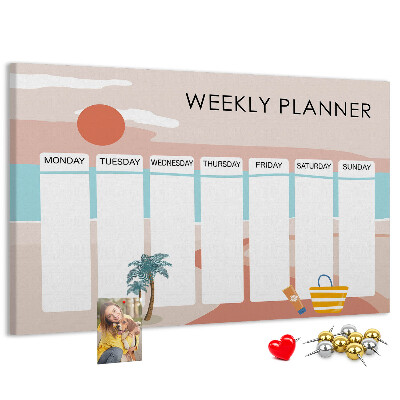 Prikbord weekplanner met een zomers strandthema