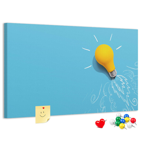 Prikbord met gloeiende lamp met explosie-effect