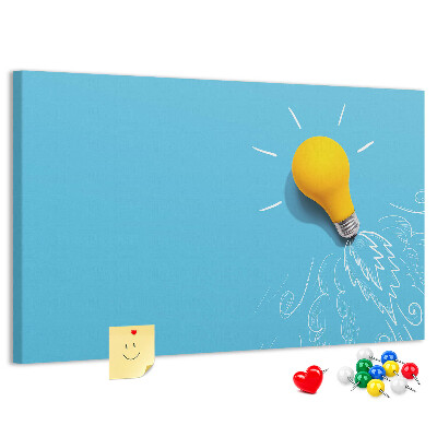Prikbord met gloeiende lamp met explosie-effect