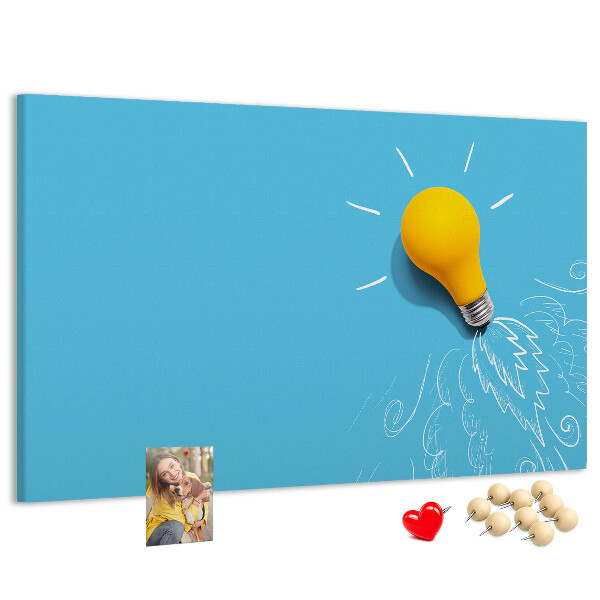 Prikbord met gloeiende lamp met explosie-effect