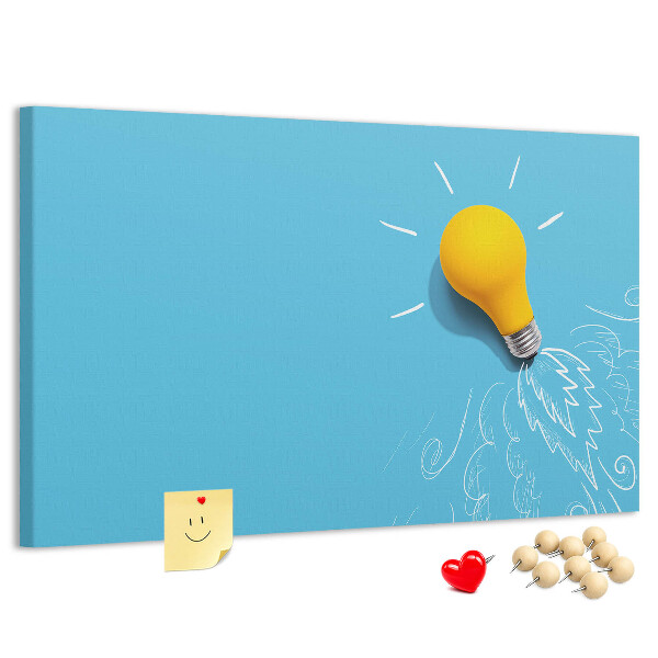 Prikbord met gloeiende lamp met explosie-effect