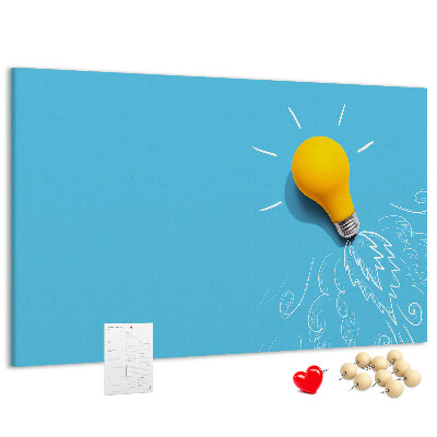 Prikbord met gloeiende lamp met explosie-effect