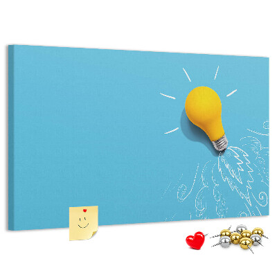 Prikbord met gloeiende lamp met explosie-effect