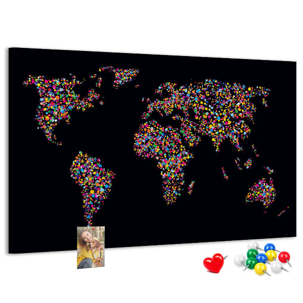 Kurkbord wereldkaart met hartjes