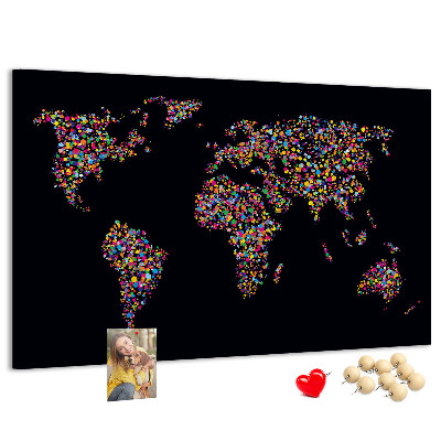 Kurkbord wereldkaart met hartjes
