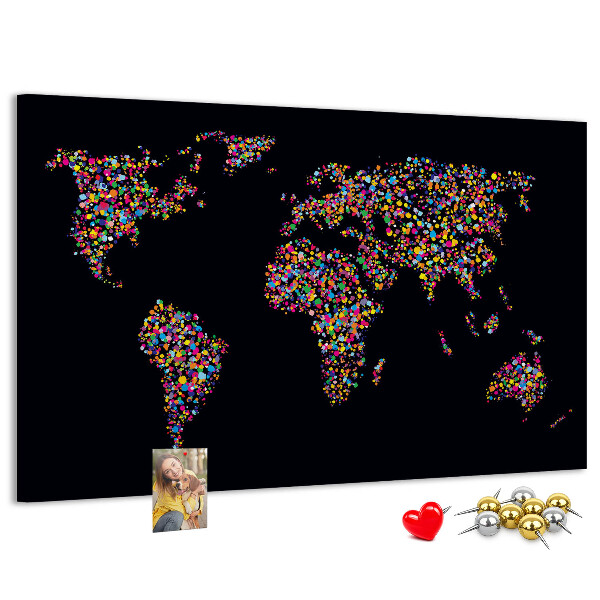 Kurkbord wereldkaart met hartjes