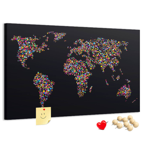 Kurkbord wereldkaart met hartjes
