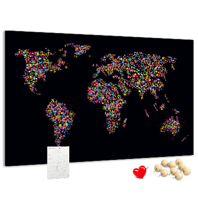 Kurkbord wereldkaart met hartjes