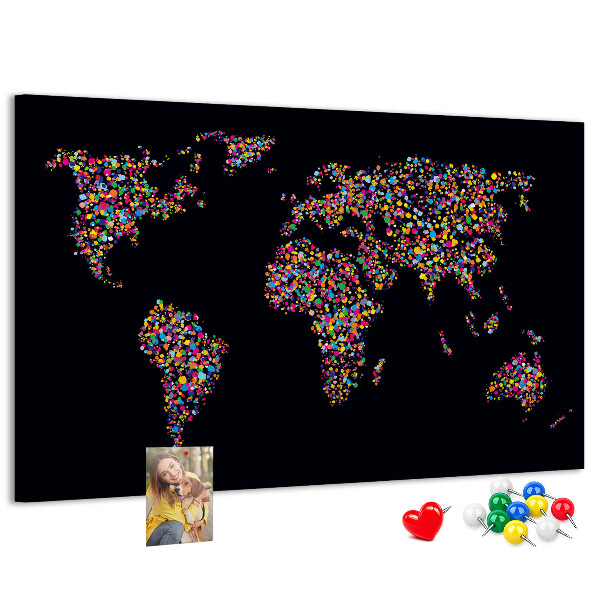 Kurkbord wereldkaart met hartjes