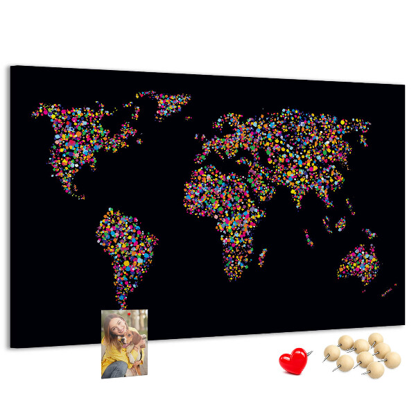 Kurkbord wereldkaart met hartjes