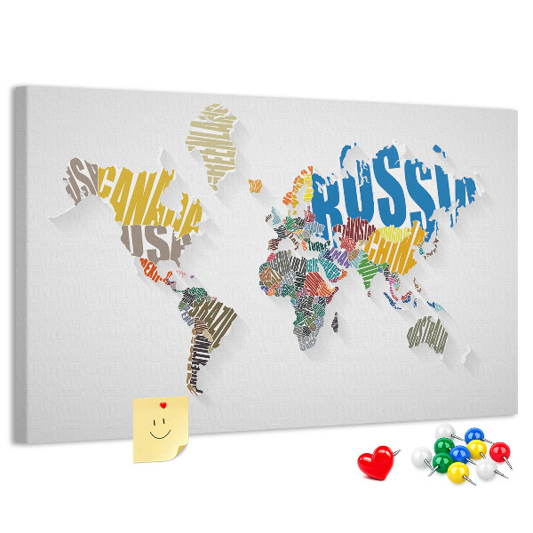 wereldkaart met landnamen in kleur