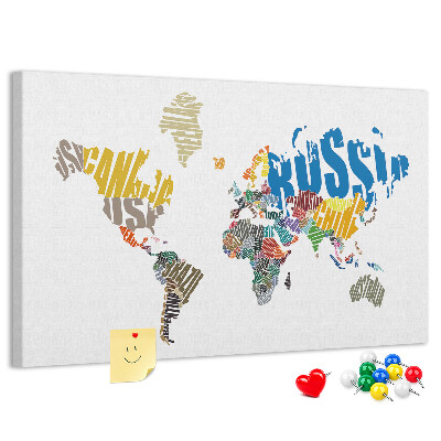 Kurkbord wereldkaart met landnamen