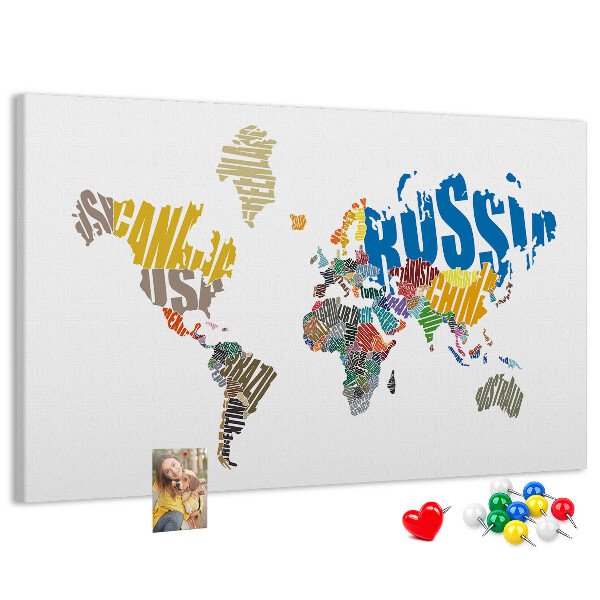 Kurkbord wereldkaart met landnamen