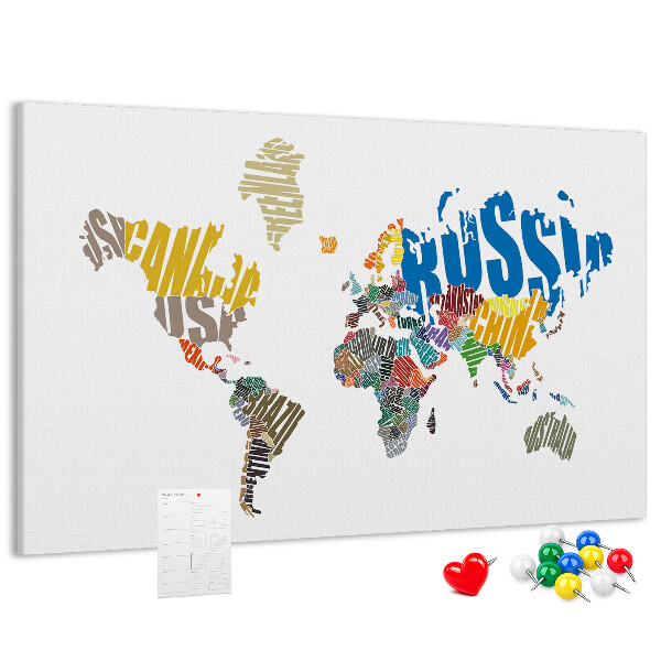 Kurkbord wereldkaart met landnamen