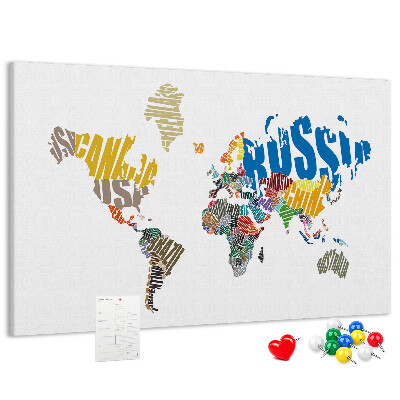 Kurkbord wereldkaart met landnamen