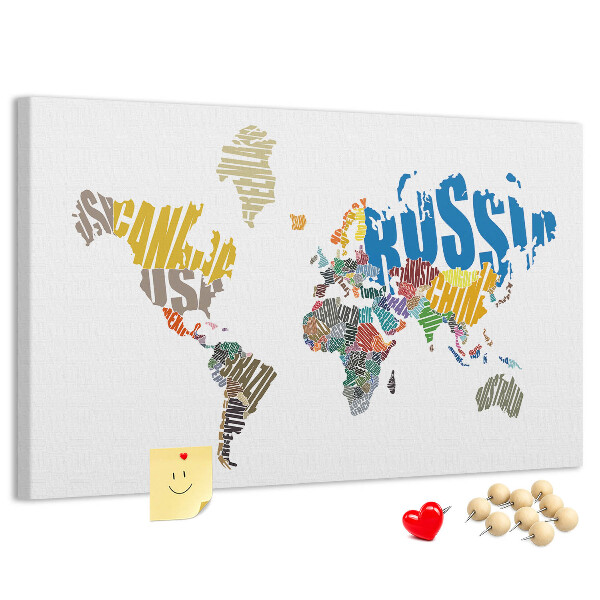 Kurkbord wereldkaart met landnamen