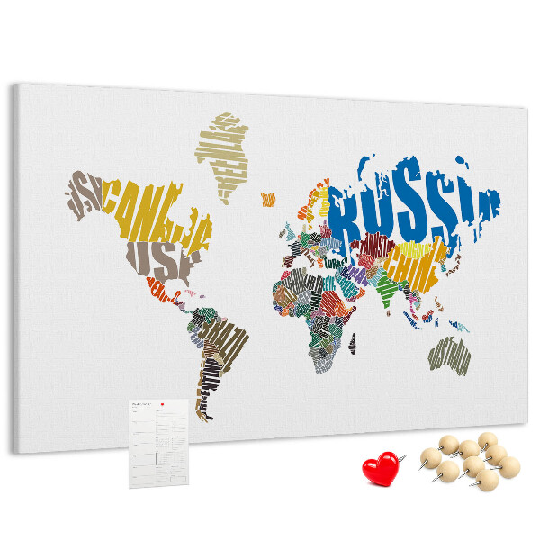 Kurkbord wereldkaart met landnamen