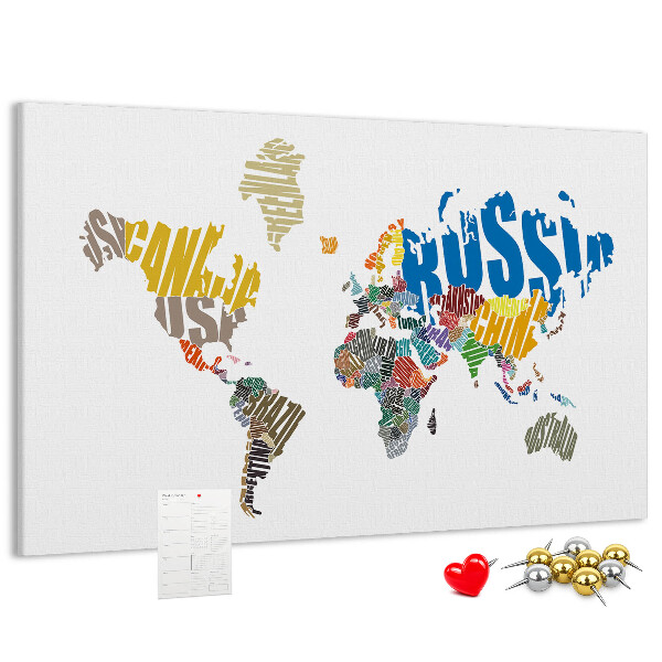 Kurkbord wereldkaart met landnamen