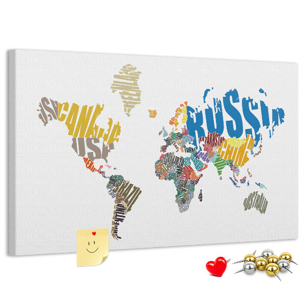 Kurkbord wereldkaart met landnamen